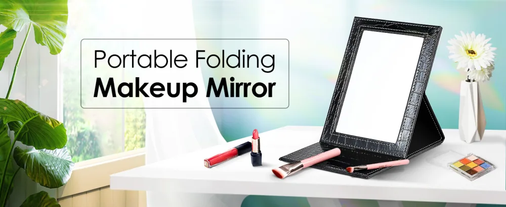 EIGSHOW Portable Folding Makeup Mirror with Adjustable Stand for Travel  Desk (8X5.9 Inch) - travel mirror
