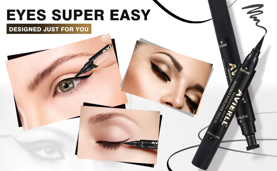 AVIERLL Winged Eyeliner Stamp-2 Pens  Smudge Proof Waterproof Long Lasting quick flick wingliner  Vamp Style Wing Eye Liner Pen Black (Left and Right) 10mm Stamp(Left and Right) - DESIGNED JUST FOR YOU
