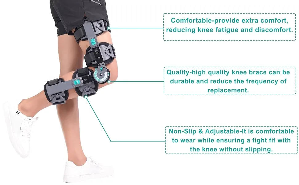 DOUKOM Hinged Knee Brace  Post Op ROM Adjustable Recovery Support for ACL  PCL  MCL  Meniscus Tear & Arthritis  Orthopedic Guard Immobilizer Stabilizer One Size - DOUKOM HINGED KNEE BRACE