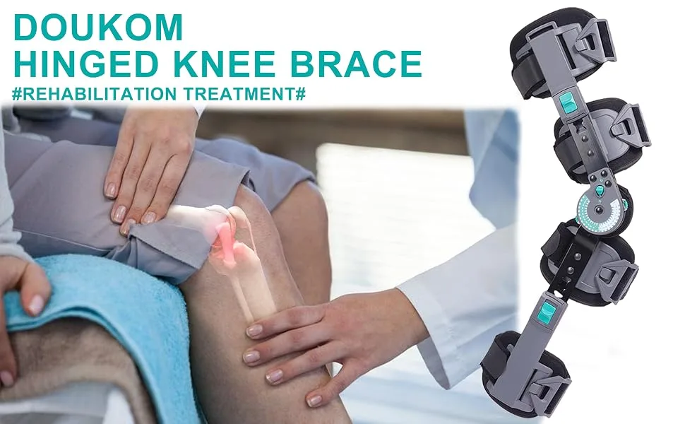 DOUKOM Hinged Knee Brace  Post Op ROM Adjustable Recovery Support for ACL  PCL  MCL  Meniscus Tear & Arthritis  Orthopedic Guard Immobilizer Stabilizer One Size - DUOKOM HINGED KNEE BRACE