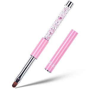Ycyan 2Pcs Oval & Flat UV Gel Nail Brush Set Rhinestone Handle Professional Nail Art Design Brushes Pink Size 8 - product information 2