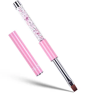 Ycyan 2Pcs Oval & Flat UV Gel Nail Brush Set Rhinestone Handle Professional Nail Art Design Brushes Pink Size 8 - product information 3