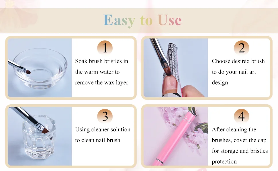 Ycyan 2Pcs Oval & Flat UV Gel Nail Brush Set Rhinestone Handle Professional Nail Art Design Brushes Pink Size 8 - product information 5