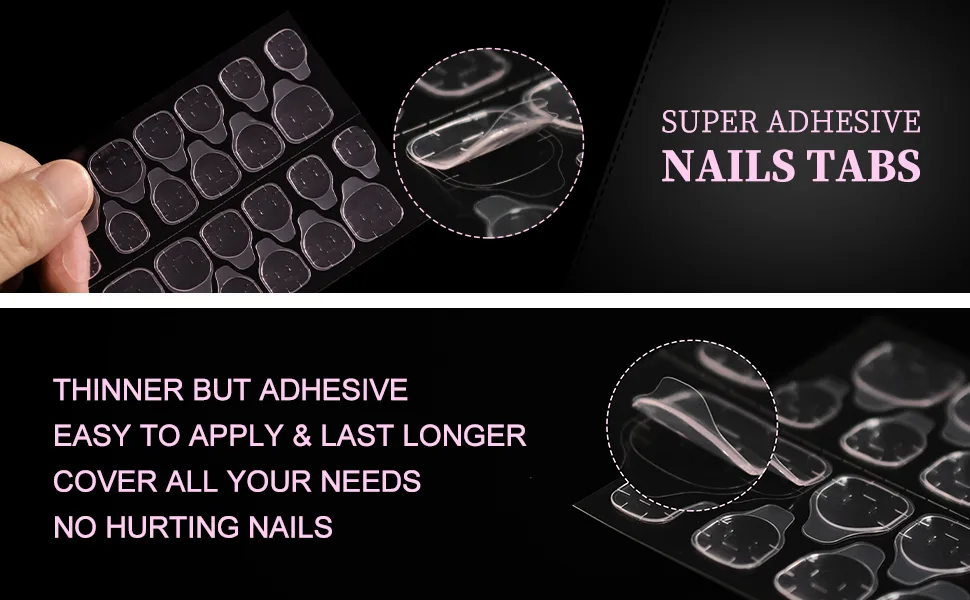 10 Sheets Double Side Yellow Clear Nail Glue Sticker for Press on Nail Strong Sticky Tabs Waterproof False Nail Tips Jelly Adhesive Tabs - nails tabs