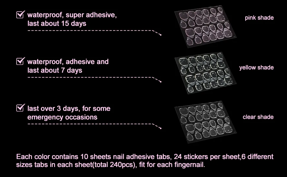 10 Sheets Double Side Yellow Clear Nail Glue Sticker for Press on Nail Strong Sticky Tabs Waterproof False Nail Tips Jelly Adhesive Tabs - nails tabs