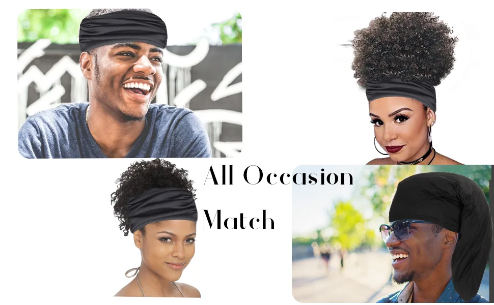 CGFOXUO 4Pcs Unisex Sleep Caps Jumbo Dreadlock Long Hair Head Wrap Accessories Satin Bonnet for Men Women Black - dreadlock cap bonnet for men accessories dreadlock hair products bonet sleeping cap men bonnets