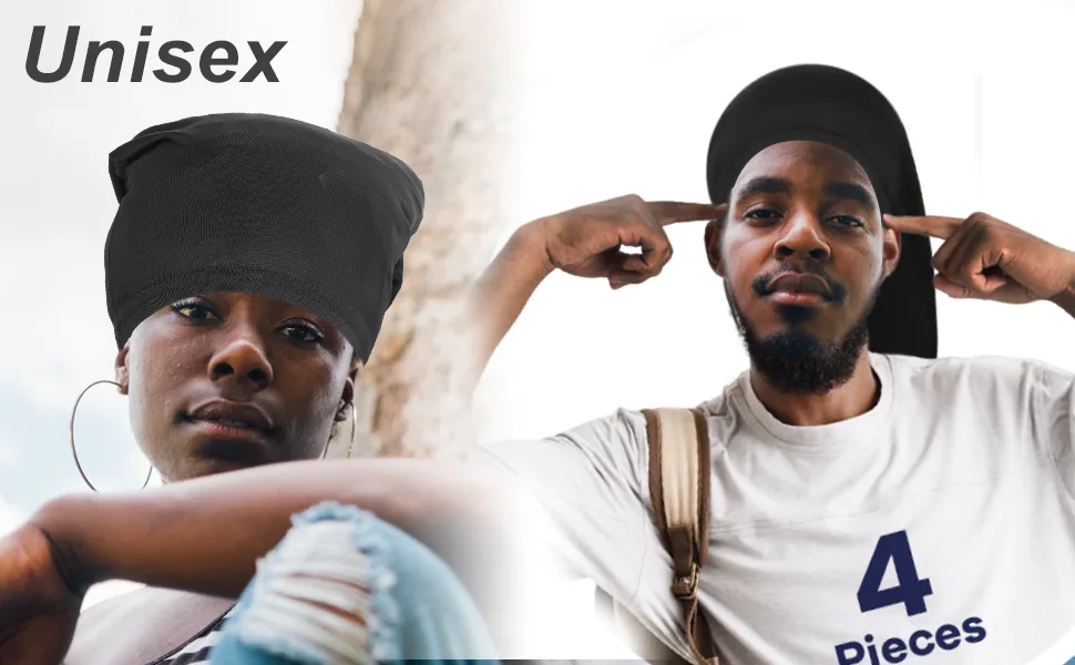 CGFOXUO 4Pcs Unisex Sleep Caps Jumbo Dreadlock Long Hair Head Wrap Accessories Satin Bonnet for Men Women Black - wave cap anime bonnet wave cap for men satin head scarf silk bonnet for sleeping curl cap