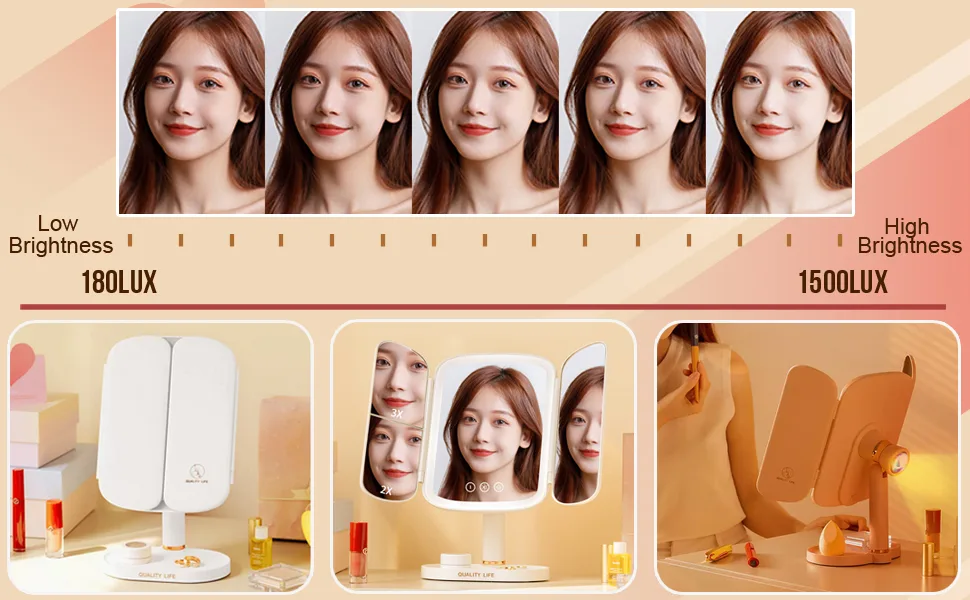KINGMAS Lighted Makeup Mirror Vanity Mirror and Sunset Lamp  1x 2X 3X Magnification  Makeup Mirror with Lights  Touch Control  Rechargeable 5000mAh  Portable LED Makeup Mirror  Women Gift - Makeup Mirror Vanity Mirror with Lights 2