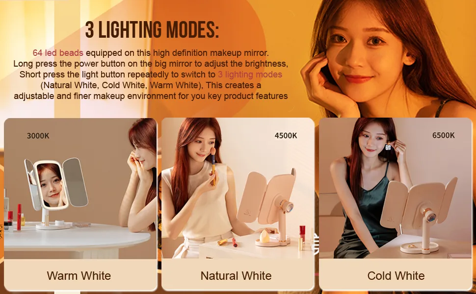 KINGMAS Lighted Makeup Mirror Vanity Mirror and Sunset Lamp  1x 2X 3X Magnification  Makeup Mirror with Lights  Touch Control  Rechargeable 5000mAh  Portable LED Makeup Mirror  Women Gift - Makeup Mirror Vanity Mirror with Lights 6