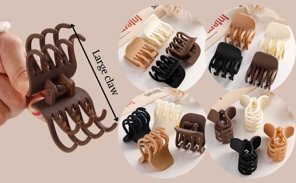 Toderoy 4 PCS Hair Clips for Thin Hair  Medium Size Non-slip Matte Octopus Claw Hair Clips for Women  Double Row Teeth Jaw Clips with Neutral Color - hair claw