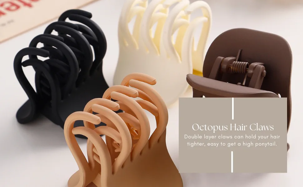 Toderoy 4 PCS Hair Clips for Thin Hair  Medium Size Non-slip Matte Octopus Claw Hair Clips for Women  Double Row Teeth Jaw Clips with Neutral Color - hair claw