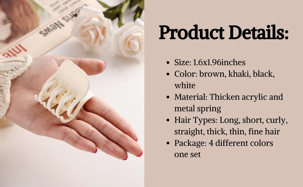 Toderoy 4 PCS Hair Clips for Thin Hair  Medium Size Non-slip Matte Octopus Claw Hair Clips for Women  Double Row Teeth Jaw Clips with Neutral Color - hair claw