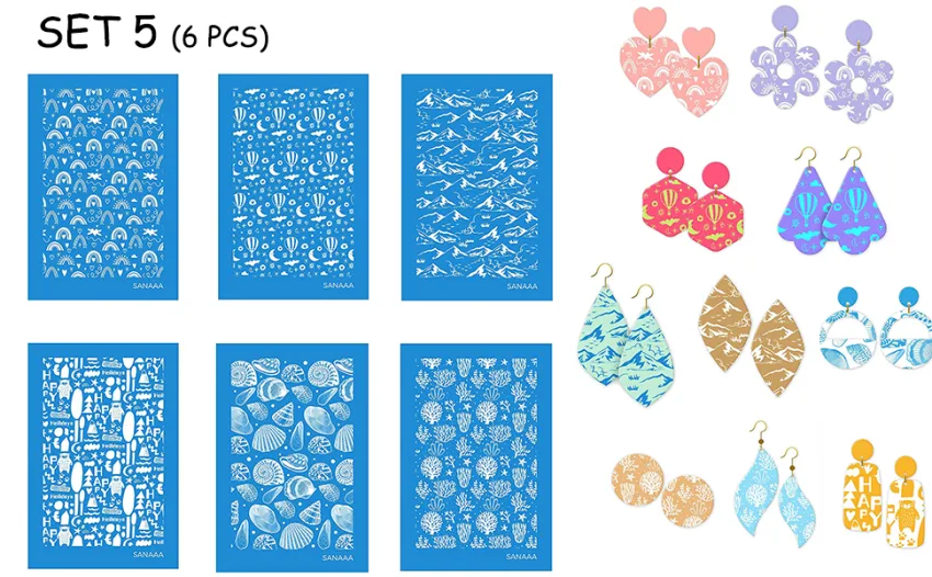 SANAAA Silk Screen Stencils for Polymer Clay  10 Pieces of Silk Screen for Earrings Making Stencils Transfer DIY Crafts Printing SET ONE - product information 5