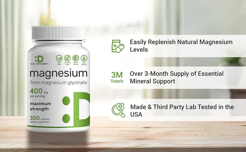 Magnesium Glycinate 400mg | Elemental Magnesium - 300 Capsules | Chelated Form - Magnesium