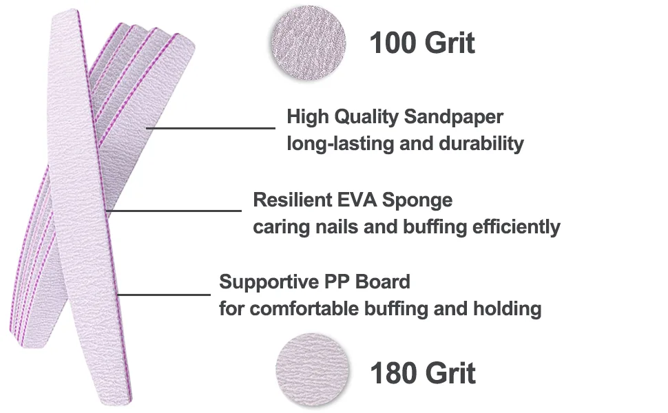 Nail File and Buffer (10 Pcs)  Buffer Block Nail Files Double Sided 100/180 Grit for Acrylic and Natural Nails  fingernail Emery Board Buffing Blocks Manicure Set Nail Care kit Tool Halfmoon Arc - Nail file made of good materials from AhaTopia