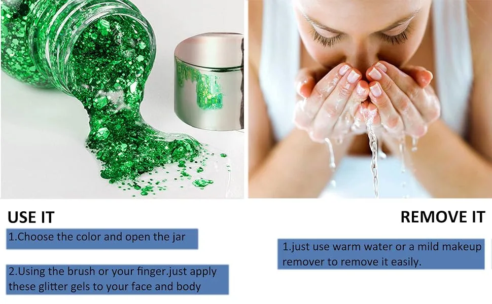 Face Glitter Gel  3 Jars Holographic Chunky Glitter Makeup for Body  Hair  Face  Nail  Eyeshadow  Long Lasting and Waterproof Mermaid Sequins Shimmer Liquid Glitter (Set C) - product information 5