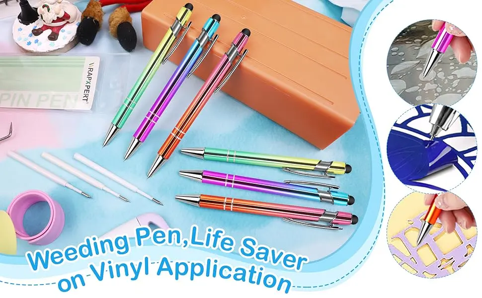 WRAPXPERT Pin Pen Weeding Tool Set 3 PCS Retractable Weeding Tools for Vinyl with 1 Refill Sharp Vinyl Weeding Tool Air Release Pen for Adhesive Vinyl Scrapbooking T69 - pin pen weeding tool pack