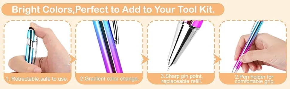 WRAPXPERT Pin Pen Weeding Tool Set 3 PCS Retractable Weeding Tools for Vinyl with 1 Refill Sharp Vinyl Weeding Tool Air Release Pen for Adhesive Vinyl Scrapbooking T69 - weeding pen for cricut