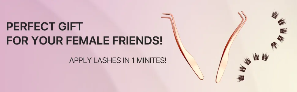 Miuffue False Eyelash Applicator DIY Lash Applicator Tool Stainless Steel Curved Eyelash Tweezers for Strip Lashes  Rose Gold - eyelash extension supplies