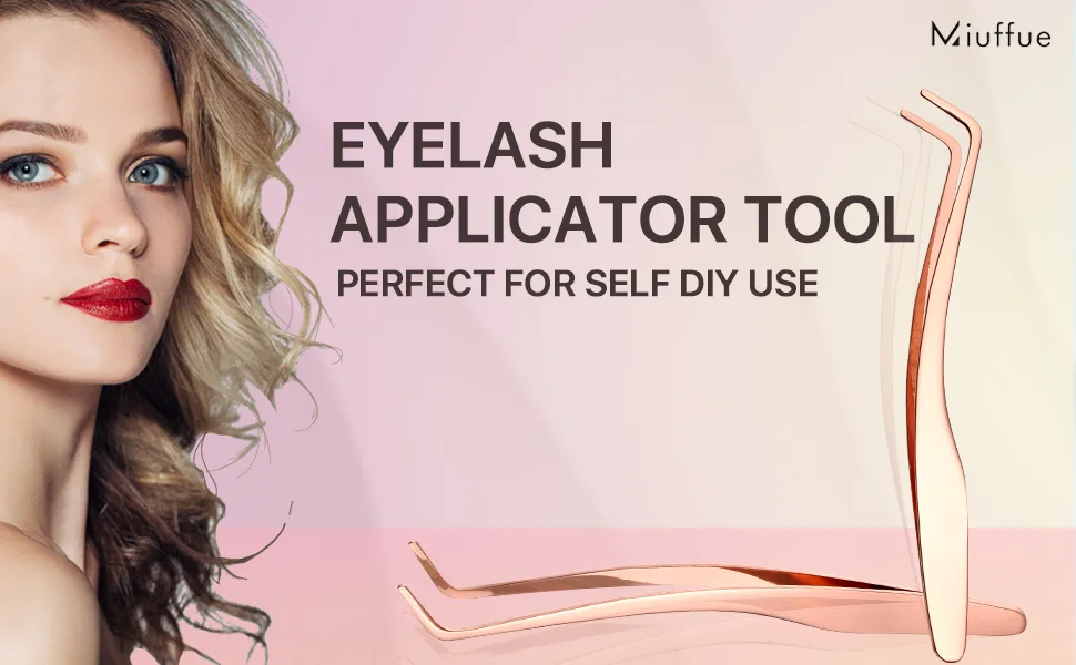 Miuffue False Eyelash Applicator DIY Lash Applicator Tool Stainless Steel Curved Eyelash Tweezers for Strip Lashes  Rose Gold - eyelash tweezers