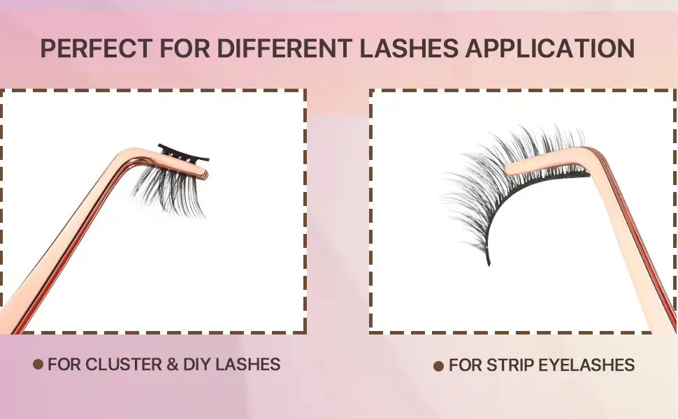 Miuffue False Eyelash Applicator DIY Lash Applicator Tool Stainless Steel Curved Eyelash Tweezers for Strip Lashes  Rose Gold - LASH APPLICATOR TOOL