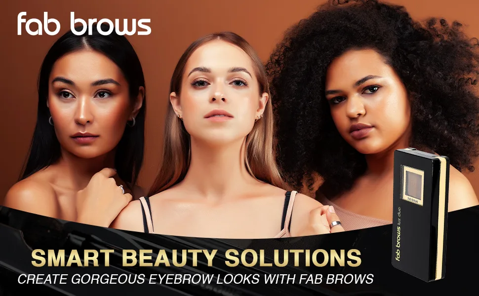 Fab Brows LUX Duo Stencil Eyebrow Kit - Ultimate Brow Stencil Kit with Duo Brow Powder  Highlighter Powder  Stencil Shapes  Eyebrow Tools & Compact Mirror - Eyebrow Stencil Kit - Light Brown/Medium - CREATE GORGEOUS EYEBROW LOOKS WITH FAB BROWS