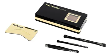 Fab Brows LUX Duo Stencil Eyebrow Kit - Ultimate Brow Stencil Kit with Duo Brow Powder  Highlighter Powder  Stencil Shapes  Eyebrow Tools & Compact Mirror - Eyebrow Stencil Kit - Light Brown/Medium - stain liner sombras travel melt finish lightener pressed perfect little sun magical style candy