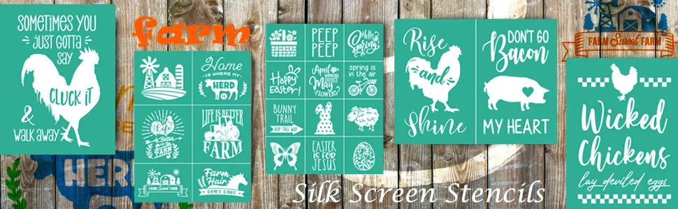 BOOLOOEN Silk Screen Stencils Mesh Stencils Reusable Self Adhesive Screen Stencil 8.5 * 11inch farm life - Silk Screen Stencils