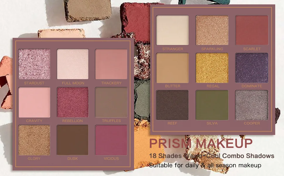 Prism Makeup Matte Eyeshadow Palette Pro 18 Colors Pigmented Shimmer Glitter Eye Shadow Palette  Blendable Long Lasting Waterproof Makeup Cosmetics Halloween Makeup Kit (02 Solitude) - Makeup Palette