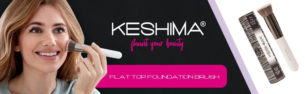 Foundation Brush Flat Top Kabuki By Keshima - Premium Foundation Brush for Liquid Makeup  Cream  and Powder - Buffing  Blending  and Face Brush (Regular Size  White) Regular Size White White - product information 1