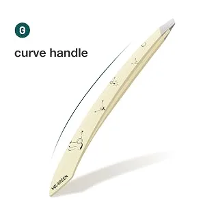 MR.GREEN Curve Handle Eyebrows Tweezers Professional Fine Hairs Removal Puller Makeup Tools Stainless Steel Beauty Clips Removal (Light Yellow) - 2193-300-1
