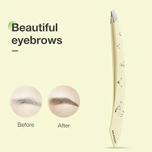 MR.GREEN Curve Handle Eyebrows Tweezers Professional Fine Hairs Removal Puller Makeup Tools Stainless Steel Beauty Clips Removal (Light Yellow) - 2193-300-2