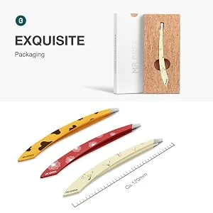 MR.GREEN Curve Handle Eyebrows Tweezers Professional Fine Hairs Removal Puller Makeup Tools Stainless Steel Beauty Clips Removal (Light Yellow) - 2193-300-6