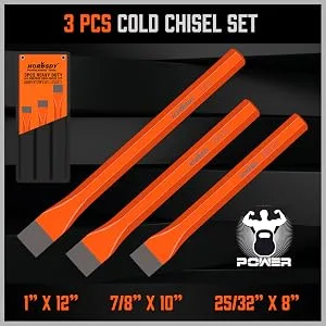 HORUSDY 3-Pieces Heavy Duty Cold Chisels Set  Long 8  10  12  with Roll Pouch  1 in  7/8 in  25/32 in 3-Piece Large - 86090-2