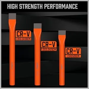 HORUSDY 3-Pieces Heavy Duty Cold Chisels Set  Long 8  10  12  with Roll Pouch  1 in  7/8 in  25/32 in 3-Piece Large - 86090-3