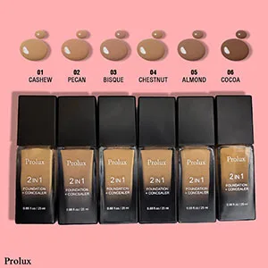 Prolux Cosmetics 2 in-1 Foundation and Concealer  Flawless Light-Weight and Long Lasting with 6 Shades Full Coverage Hydrating Formula (Pecan) - product information 4
