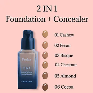 Prolux Cosmetics 2 in-1 Foundation and Concealer  Flawless Light-Weight and Long Lasting with 6 Shades Full Coverage Hydrating Formula (Pecan) - product information 8