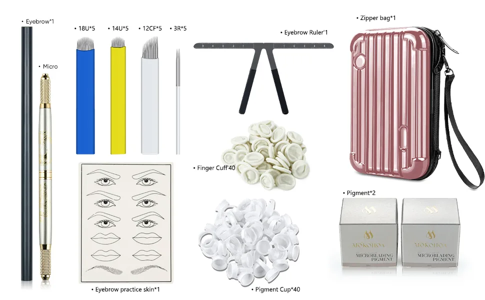Microblading Supplies  Mokohoa Microblading Kit with Eyebrow Mapping Kit Microblading Pen Microblade Eyebrow Pen Brow Mapping Kit de Maquillaje PMU Supplies Brow Daddy Pigment for Beginners & Artist - microblading supplies kit