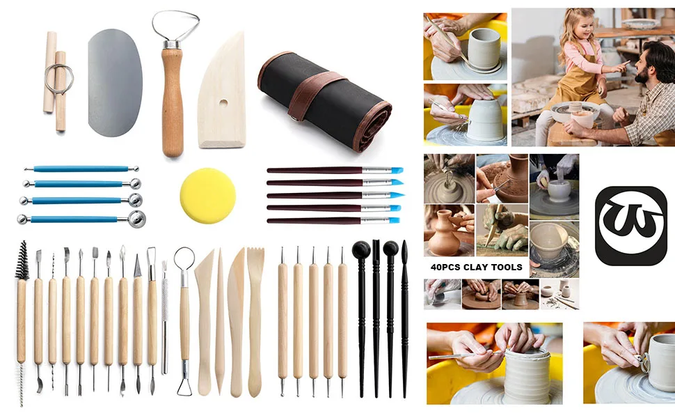 Clay Tools 40PCS Pottery Tools Clay Sculpting Tools for Kids Polymer Clay Tools Kit Ceramic Tools for DIY Handcraft Modeling Clay Carving Tools Set - 40pcs clay tools
