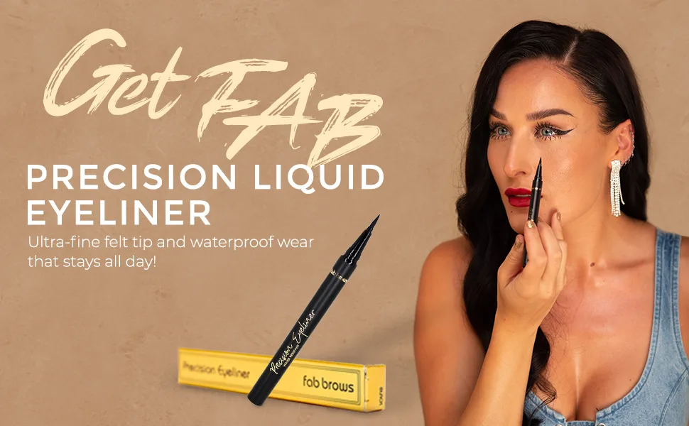 Fab Brows Precision Liquid Eyeliner - Felt-Tipped Liquid Eyeliner Pen  Waterproof Eyeliner  Richly Pigmented Black Eyeliner  Easy To Apply Eyeliner Liquid for Thin or Thick Strokes  2-fl.oz. - eyeliner