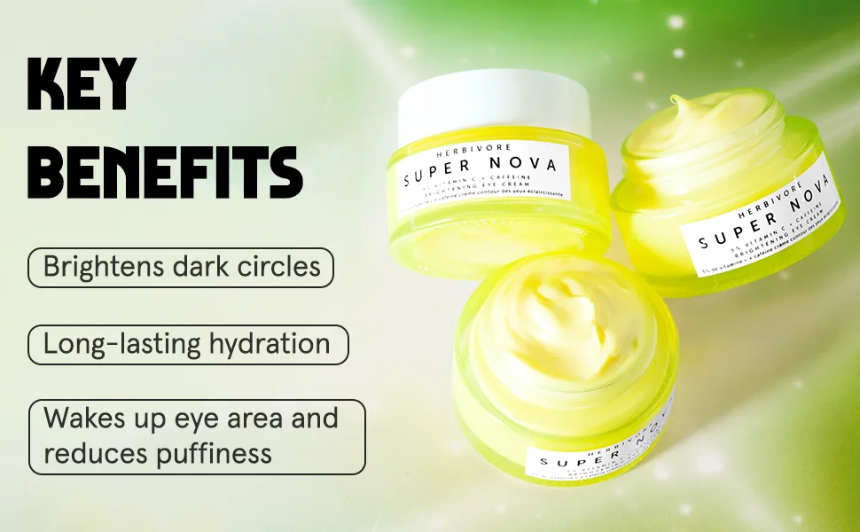 HERBIVORE Botanicals Super Nova Eye Cream - Powered by 5% THD Vitamin C + Caffeine to Reduce Dark Circles  Puffiness and Brightens Eyes - Herbivore Super Nova brightening eye cream