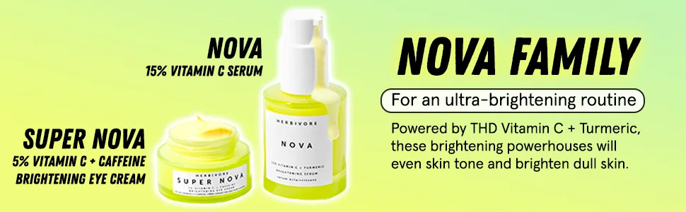 HERBIVORE Botanicals Super Nova Eye Cream - Powered by 5% THD Vitamin C + Caffeine to Reduce Dark Circles  Puffiness and Brightens Eyes - nova family
