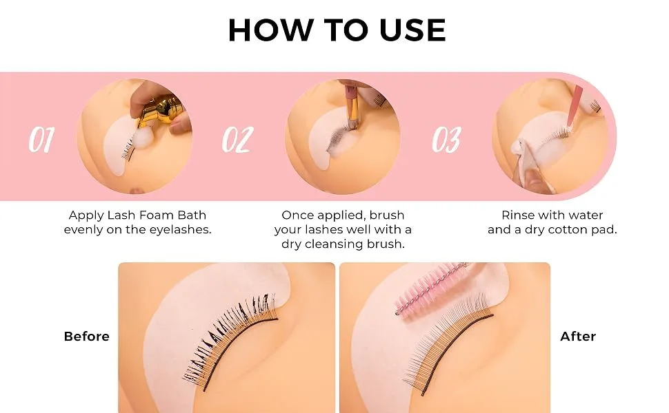 LLBA 60ML Eyelash Extension Cleanser - Lash Shampoo for Lash Extensions  Lash Bath for Dry & Sensitive Skin  Gently Removes All Make-Up Including Waterproof Make-Up - lash bath