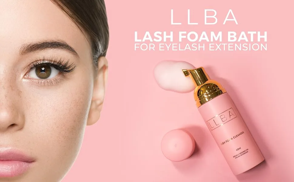 LLBA 60ML Eyelash Extension Cleanser - Lash Shampoo for Lash Extensions  Lash Bath for Dry & Sensitive Skin  Gently Removes All Make-Up Including Waterproof Make-Up - lash bath