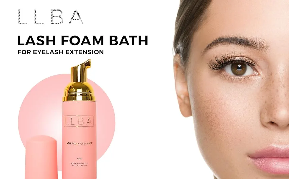 LLBA 60ML Eyelash Extension Cleanser - Lash Shampoo for Lash Extensions  Lash Bath for Dry & Sensitive Skin  Gently Removes All Make-Up Including Waterproof Make-Up - LLBA lash cleanser