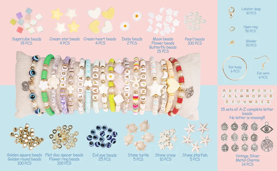 Deinduser Bracelet Making Kit - Jewelry kit with Stand 28 Colors Polymer Clay Beads for Adults Heishi Disc - jewelry making kit