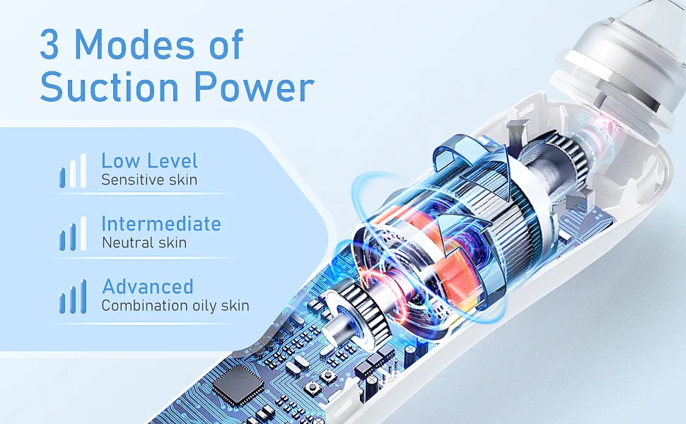 Blackhead Remover Vacuum  Black Head Extractions Tool with Camerafor  USB Interface Type Pore Vacuum  Men and Women Pore Cleaner  6 Suction Heads & 3 Adjustment Modes (Blue) - 85454