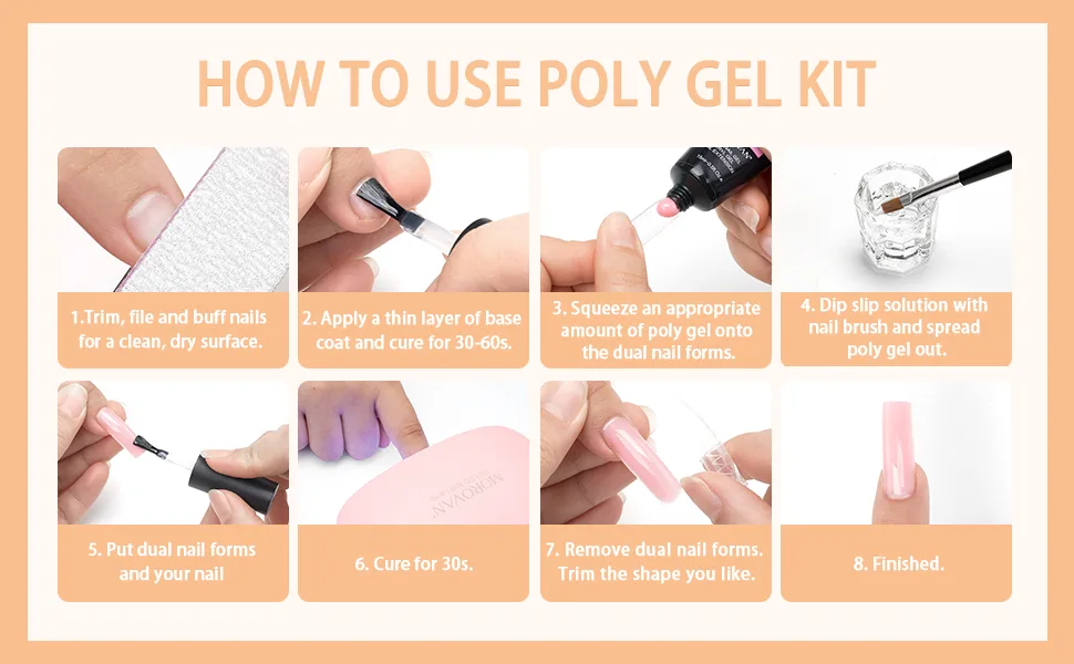 Morovan Poly Gel Nail Kit with U V Lamp 48W - Poly Nail Gel Kit Nail Extension Gel Poly Gel Kits Poly Gel Starter Kit with Everything Nail Art Accessories DIY - PL09