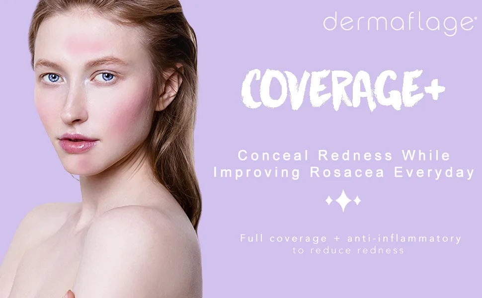 DERMAFLAGE COVERAGE+ Rosacea and Redness Makeup Infused With Cream For Redness Relief For Face | Rosacea Cream For Redness Relief For Face Plus Full Coverage Anti Redness Makeup |  (Light) - Lady with face redness, suffers from rosacea and uses Dermaflage Coverage+ for redness relief