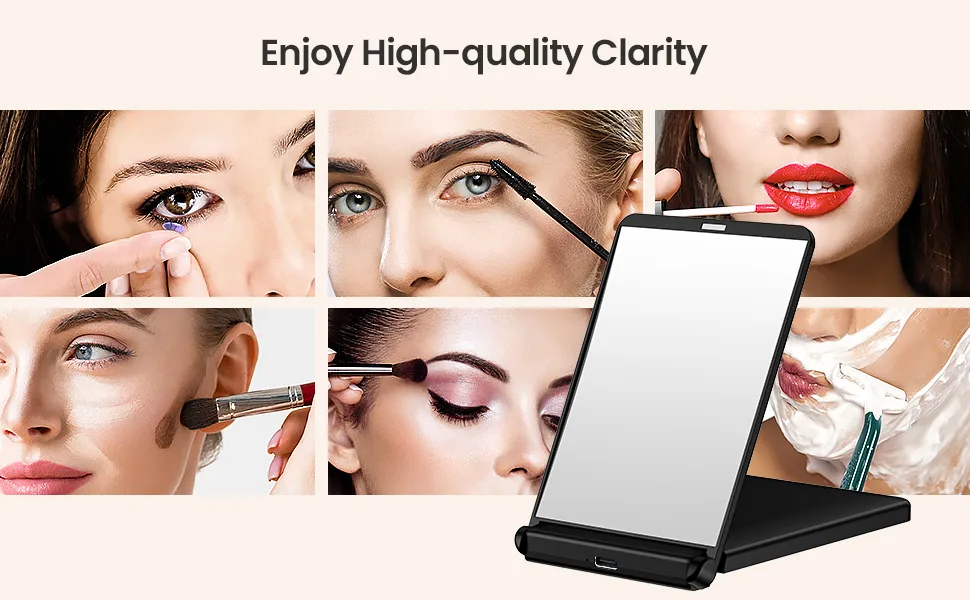 Gospire Standable LED Travel Makeup Mirror with Lights and Magnification 1X/3X  Rechargeable Compact Mirror with Adjustable Brightness  Foldable Small Vanity Mirror Handheld for Purses   Black - product information 10